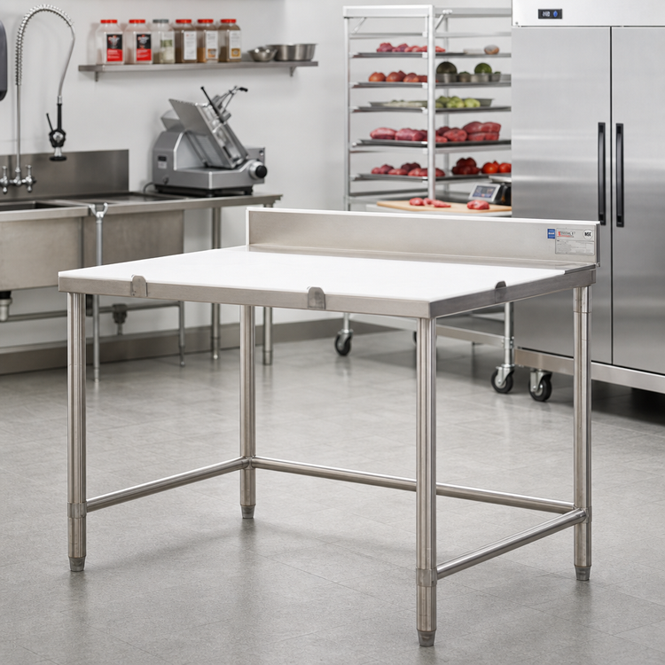 Product image #2 for 60" x 36" Poly Top Boning Table with Stainless Steel Base and 4" Backsplash