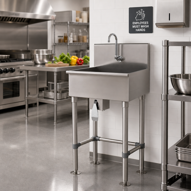 Product image #2 for Advance Tabco Freestanding Floor Model Stainless Steel Hand Sink with Toe-Operated Push Valve and Gooseneck Spout