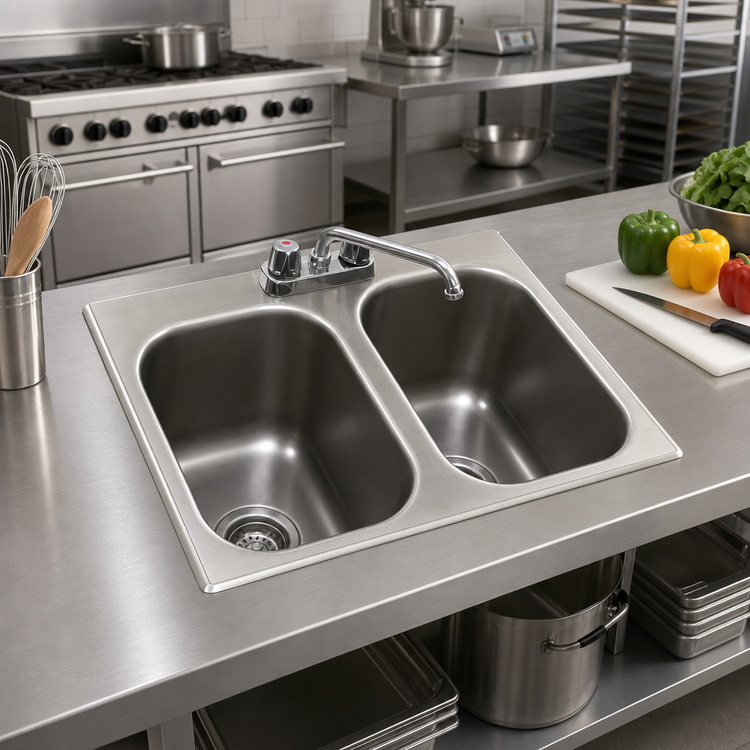 Product image #2 for Eagle Group Self-Rimming Two-Compartment Drop-In Sink with Faucet and Basket Drains