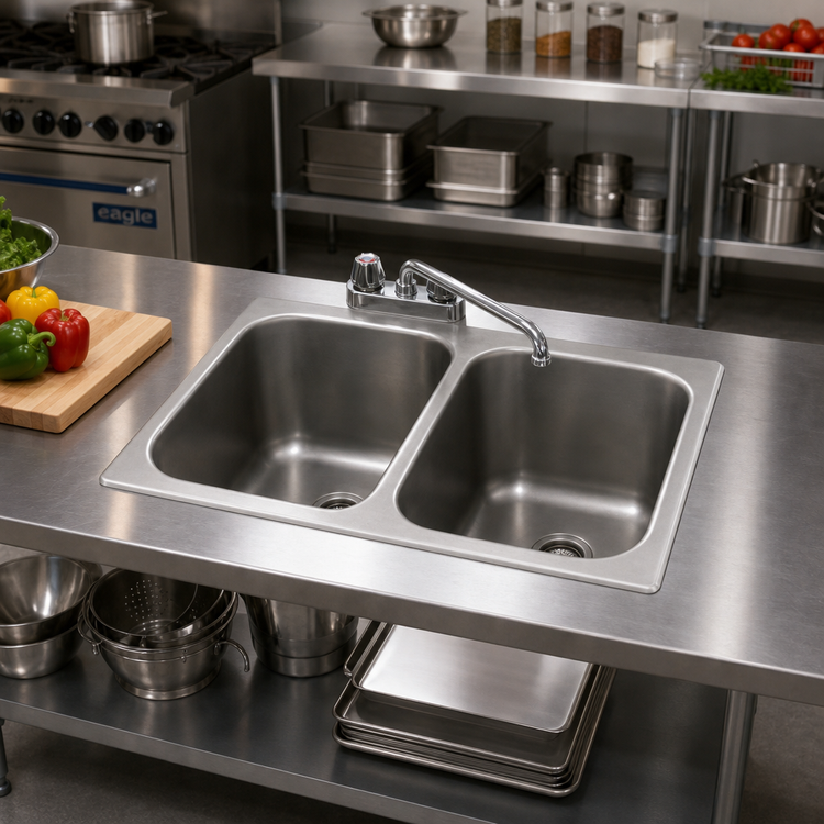 Product image #2 for Eagle Group Self-Rimming Two-Compartment Drop-In Sink with Faucet and Basket Drains