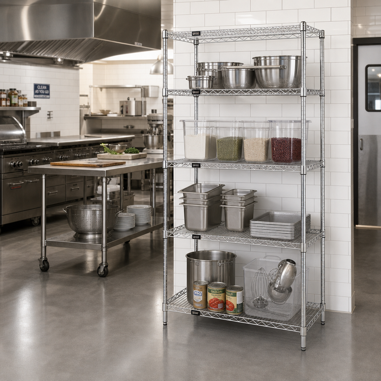 Product image #2 for Quantum 30-Inch x 21-Inch x 74-Inch 5-Shelf Wire Shelving Starter Kit, 304 Stainless Steel