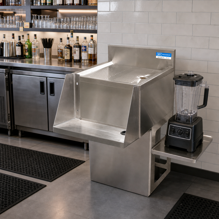 Product image #2 for BK Resources 18 Inch x 18 Inch Underbar Mixing Station with Drainboard and Add-On Blender Shelf