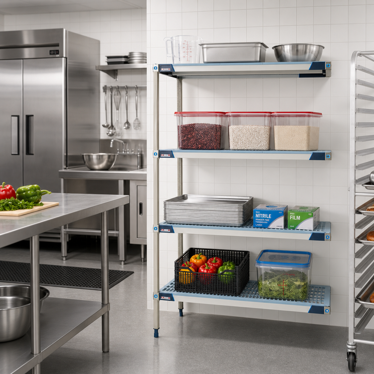 Product image #2 for MetroMax i 30-Inch W x 24-Inch D x 63-Inch H Add-On Polymer Shelving Unit, 4-Shelf Open Grid, Blue