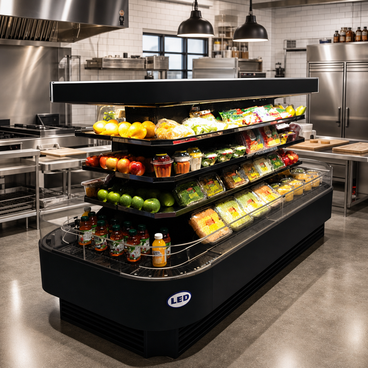 Product image #2 for Howard-McCray 42 Series Island Open-Air Merchandiser, 84 Inch W x 42 Inch D x 60 Inch H, Black, 3 Adjustable Shelves, LED Lighting