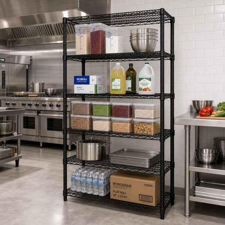 Product image #2 for Quantum 24 x 18 x 86 Inch Black Epoxy Antimicrobial 5-Shelf Wire Shelving Starter Kit