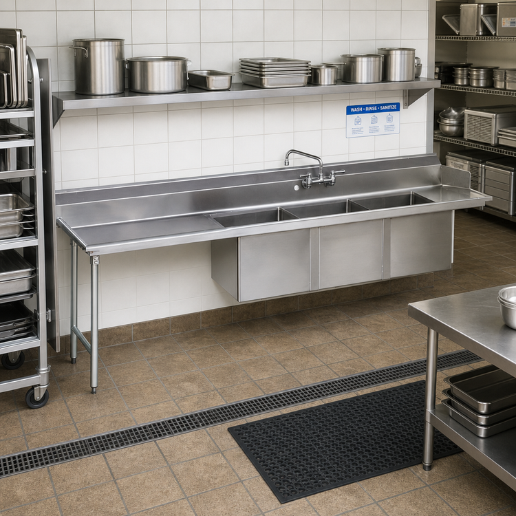 Product image #2 for Advance Tabco 95-Inch Left-Drainboard 3-Compartment Stainless Steel Sink Dishtable