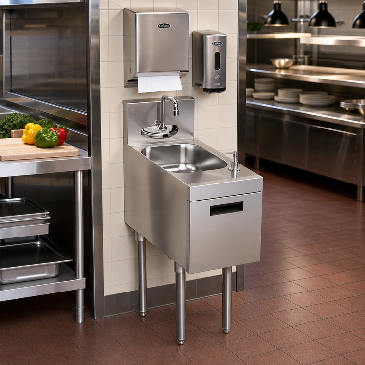 Product image #2 for Krowne Royal Series Freestanding Underbar Hand Sink Unit with Electronic Faucet and Soap/Towel Dispensers, 12 x 24 Inch