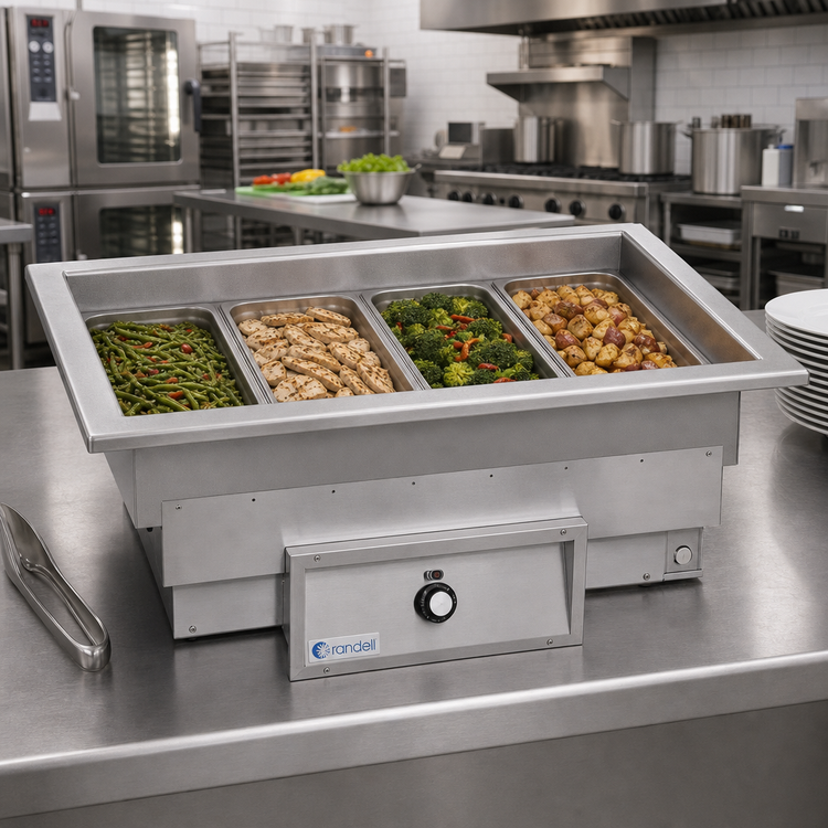 Product image #2 for Randell 9570-4AWF Drop-In Electric Hot Food Well — 4 Full-Size 12" x 20" Pans, Auto Water Fill, 6 kW