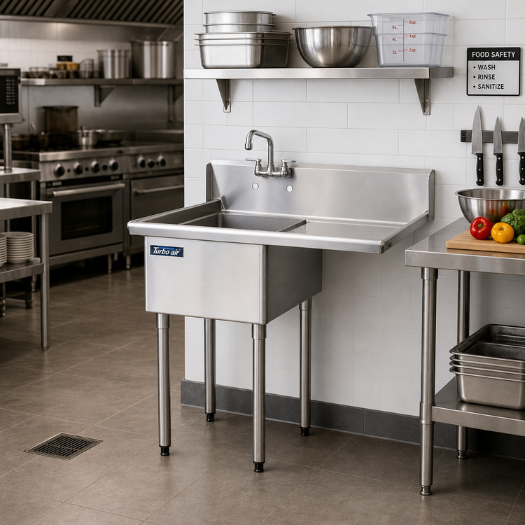 Product image #2 for Turbo Air TSA-1-12-R1 One-Compartment 304 Stainless Steel Sink with 18-Inch Right-Hand Drainboard