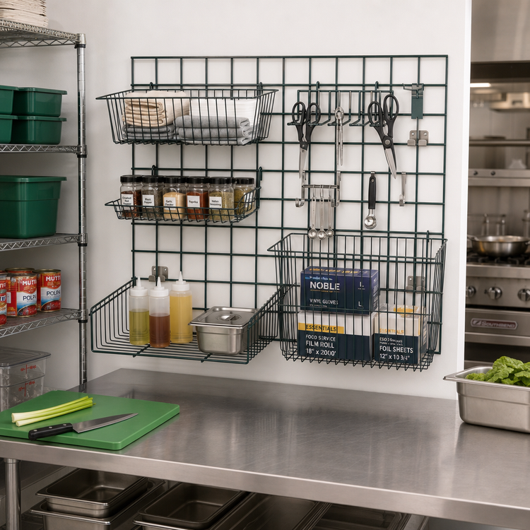 Product image #2 for Quantum Store Grid Light-Duty Wall-Mount Starter Kit with Baskets, Shelf, and Hooks