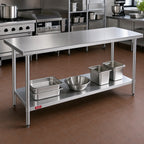 Thumbnail image #2 for Duke Manufacturing 416S-3684 84-Inch Stainless Steel Work Table with Undershelf, 16-Gauge 400 Series Top, 36-Inch Deep, No Backsplash