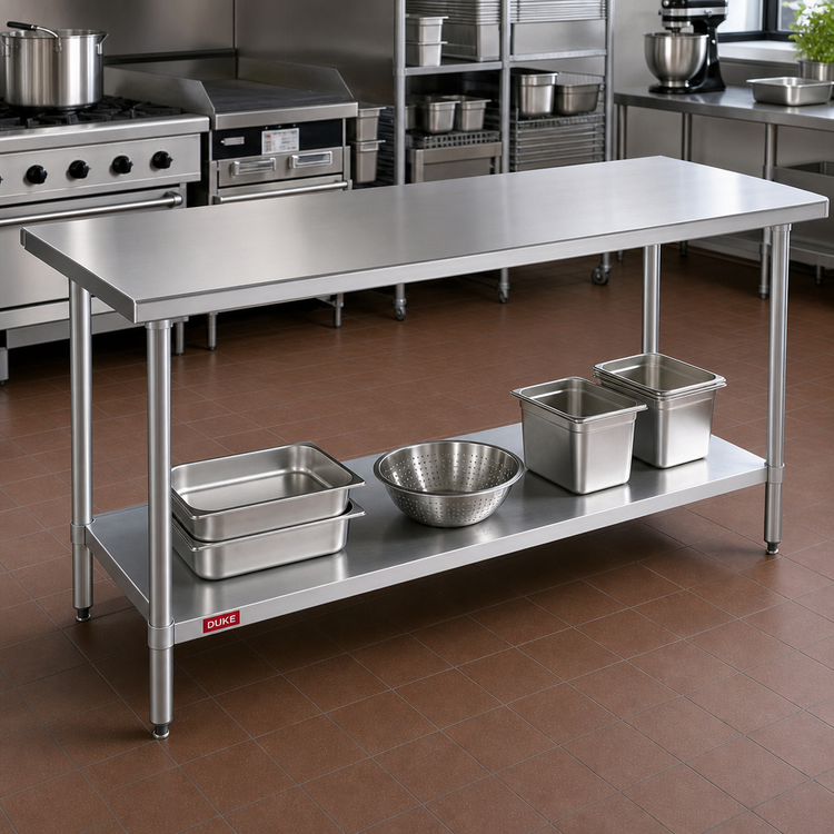 Product image #2 for Duke 84-Inch Stainless Steel Work Table with Undershelf, 16-Gauge Top, 36-Inch High
