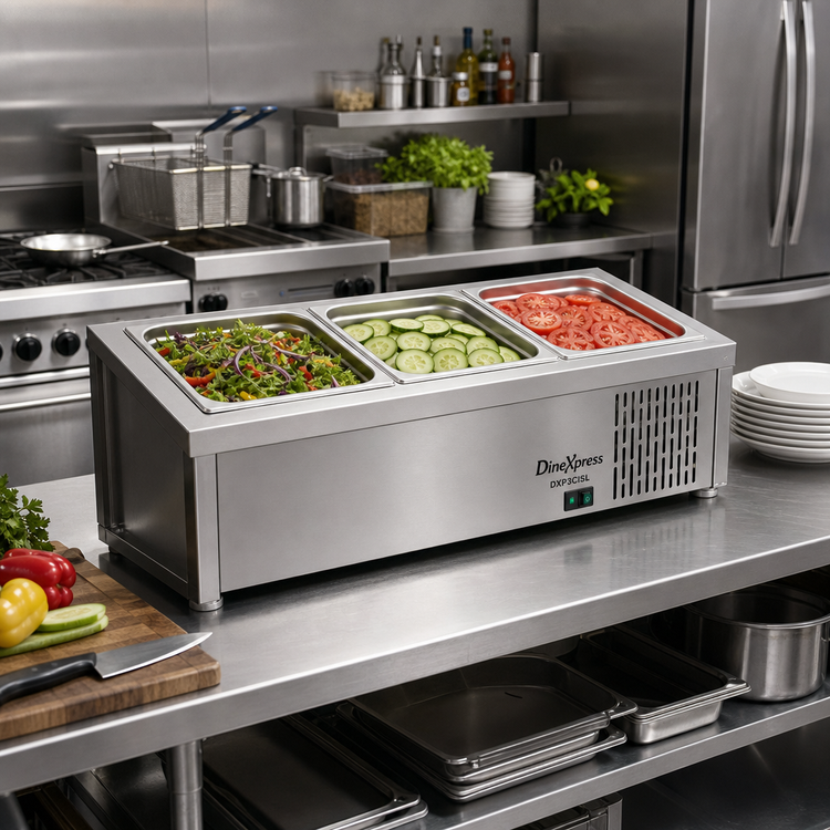 Product image #2 for DineXpress DXP3CISL Slimline 3-Pan Ice Cooled Cold Food Unit