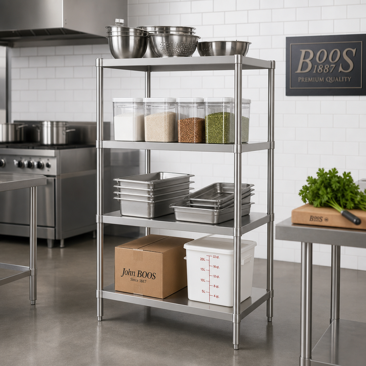 Product image #2 for John Boos Stainless Steel Dry Storage Shelving Unit with 4 Adjustable Shelves, 30W x 24D x 72H