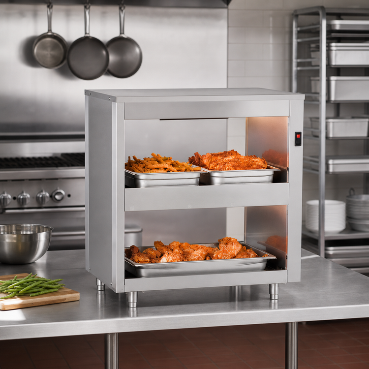 Product image #3 for FWE Infrared Heated 2-Tier Warming Shelf, 2 x 12 x 20 Pan Capacity, Stainless Steel