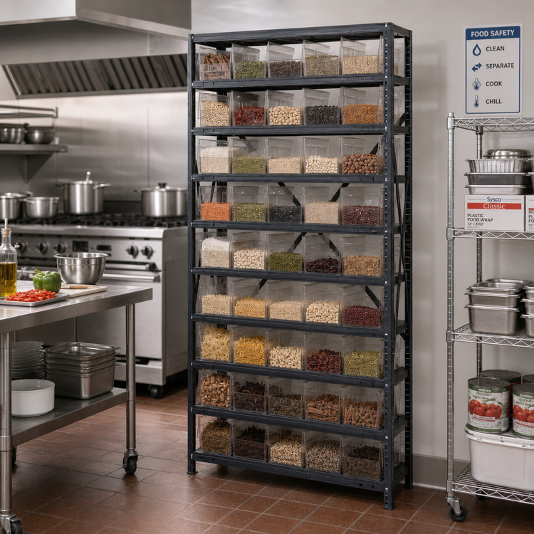 Product image #2 for Quantum Heavy-Duty Stationary Wire Shelving Unit with 10 Shelves and 45 Clear Bins, 36 x 12 x 75 Inches