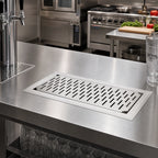 Thumbnail image #2 for John Boos UBDP-1248-X 48 x 12 Inch Drop-In Stainless Steel Drip Pan with Removable Perforated Insert and 1/4 MPT Drain
