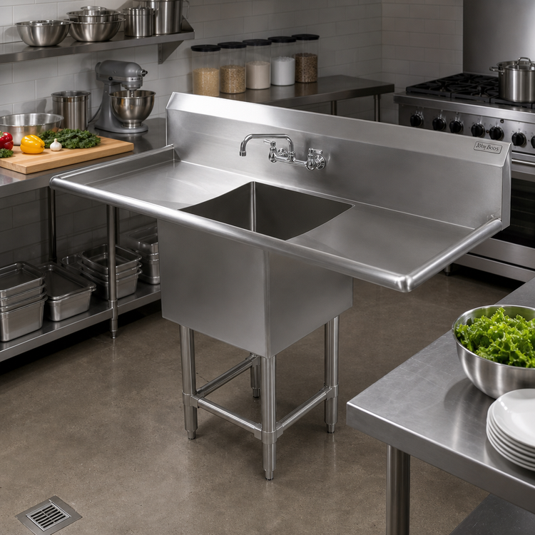 Product image #2 for John Boos Pro-Bowl 1-Compartment Stainless Steel Sink with Dual 24-Inch Drainboards and 10-Inch Backsplash