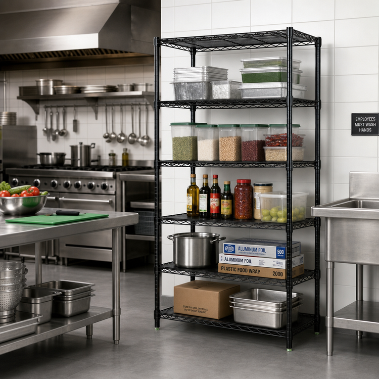 Product image #2 for Quantum 36"W x 14"D x 74"H Stationary Wire Shelving Starter Kit, 5 Shelves, Black Epoxy