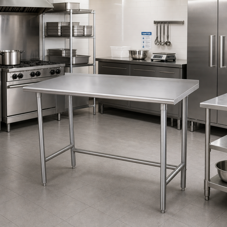 Product image #2 for Advance Tabco 60 Inch x 30 Inch 16 Gauge 430 Stainless Steel Open Base Work Table with 1-1/2 Inch Rear Up-Turn