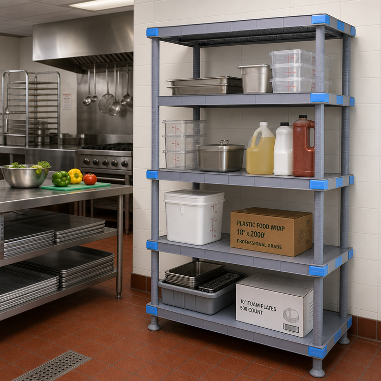 Product image #2 for Quantum Millenia 72 Inch x 18 Inch x 62 Inch All-Polymer Shelving Unit with 4 Solid Shelves and Dunnage Stand