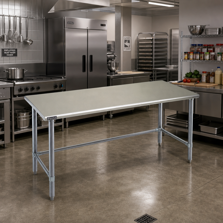Product image #2 for Eagle Deluxe Series 144-Inch x 36-Inch Flat Top Work Table with 304 Stainless Steel Top and Galvanized Tubular Base