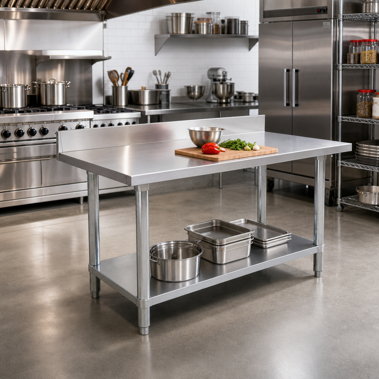 Product image #2 for Elite Series 60-Inch x 24-Inch Stainless Steel Work Table with 4-Inch Backsplash and Galvanized Undershelf