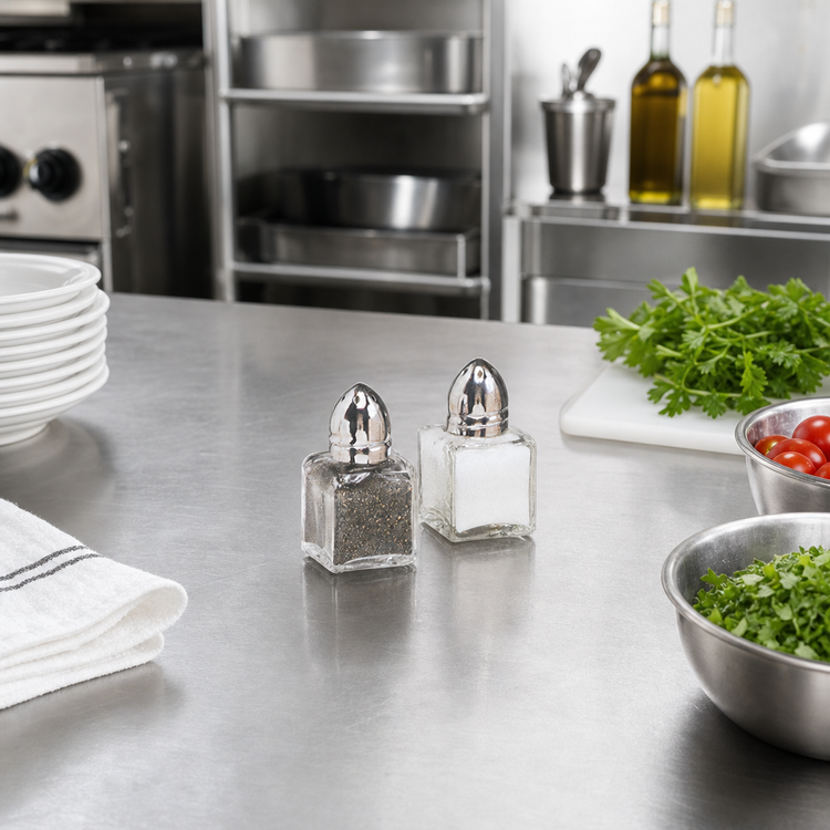Product image #2 for American Metalcraft Petite Paneled Glass Single Salt/Pepper Shaker with Stainless Steel Top, 1/2 oz.