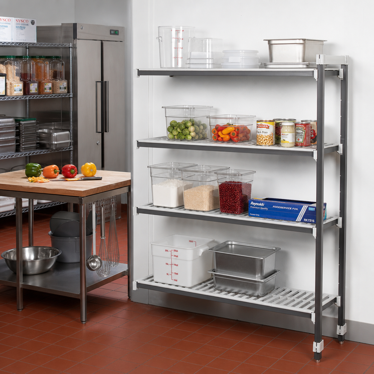 Product image #2 for Cambro Camshelving Elements XTRA 4-Tier Vented Stationary Add-On Polymer Shelving Unit, 21" x 42" x 72", Speckled Gray