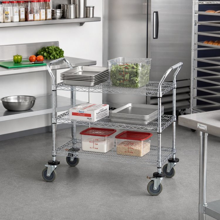 Product image #2 for Quantum 3-Shelf Wire Utility Cart, 36 x 18 x 37-1/2 Inches, Gray Epoxy Antimicrobial Finish