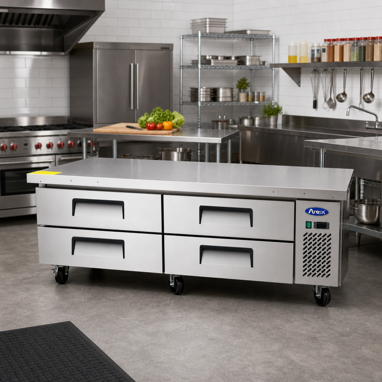 Product image #2 for Atosa 72 1/2-Inch Refrigerated Chef Base with Extended Top and 4 Drawers