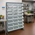 Thumbnail image #2 for Quantum Sloped Single-Sided Steel Pick Rack with 8 Shelves and 24 Clear Bins