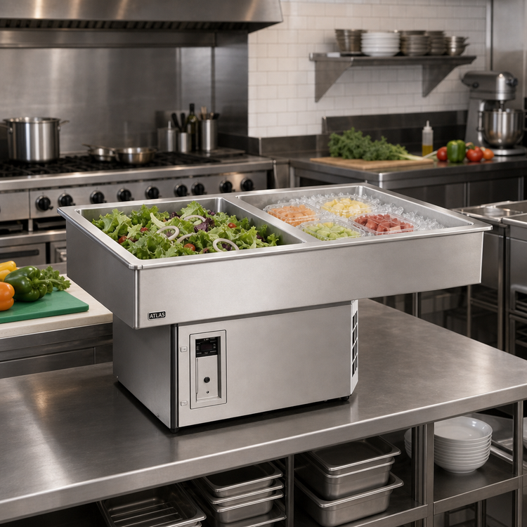 Product image #2 for Atlas Metal Slim-Line 2-Pan Self-Contained Refrigerated Drop-In Cold Well, 9-3/4-Inch Deep