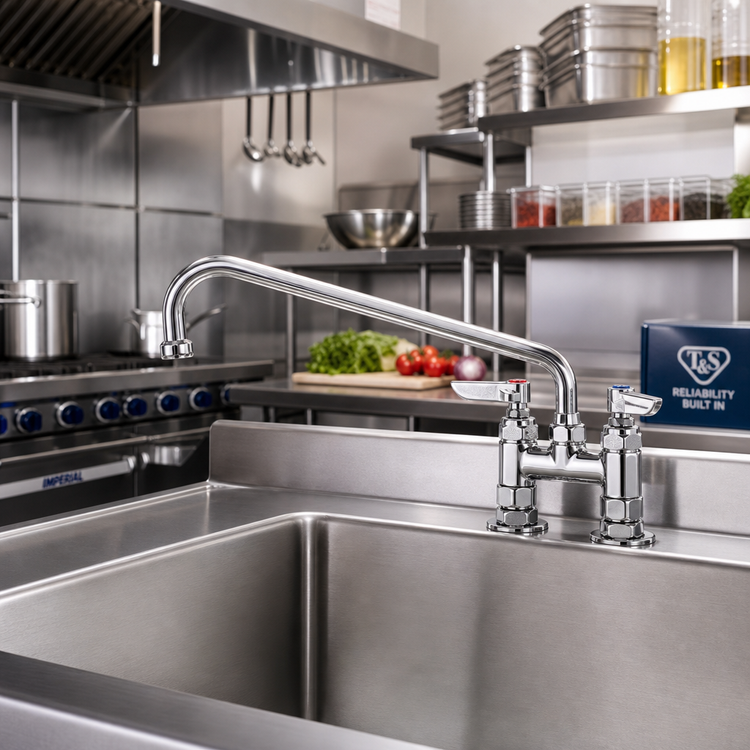 Product image #2 for T&S Brass Deck Mount Mixing Faucet with 12-Inch Swing Nozzle and 4-Inch Centers