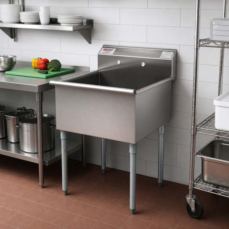 Product image #2 for Eagle Group One-Compartment Utility Sink, 37-3/8 in. W x 25 in. D, 16-Gauge 430 Stainless Steel, Galvanized Legs