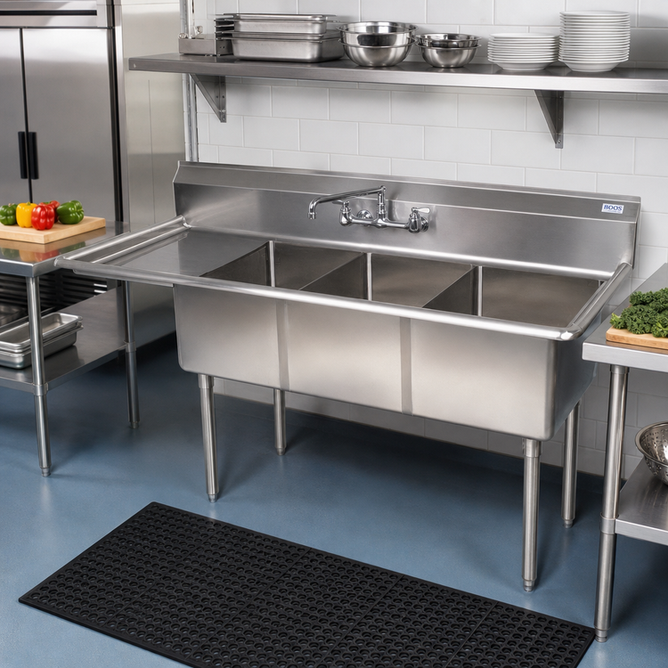 Product image #2 for John Boos E-Series 3-Compartment Sink with 18-Inch Left Drainboard, 68-1/2 Inch