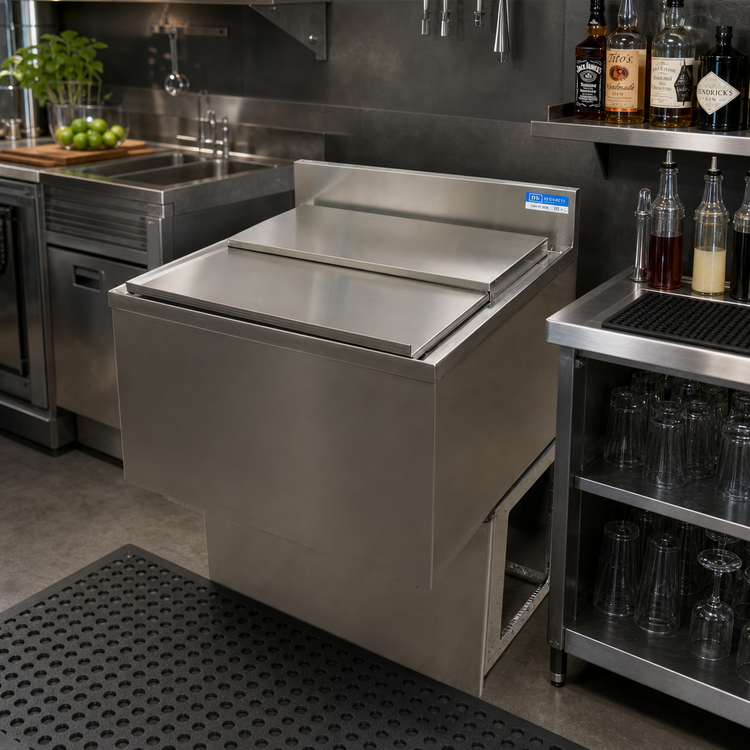 Product image #2 for BK Resources 30-Inch Wide Underbar Ice Bin with Sliding Cover, 97 lb Capacity
