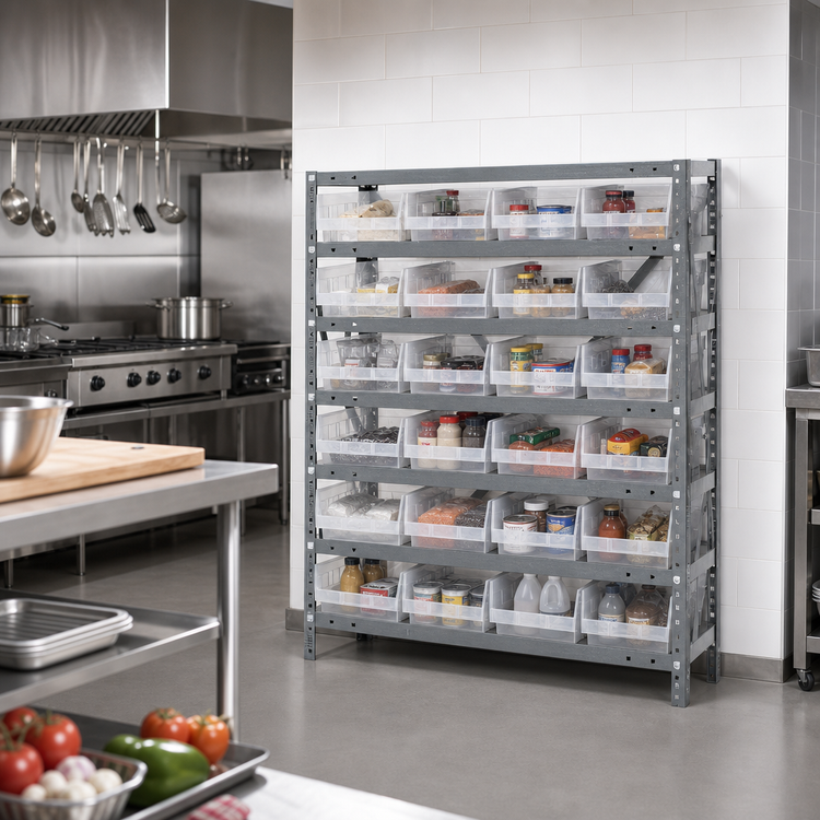 Product image #2 for Quantum Heavy-Duty Stationary Wire Shelving Unit with 7 Shelves and 24 Clear Bins, 36"W x 12"D x 39"H