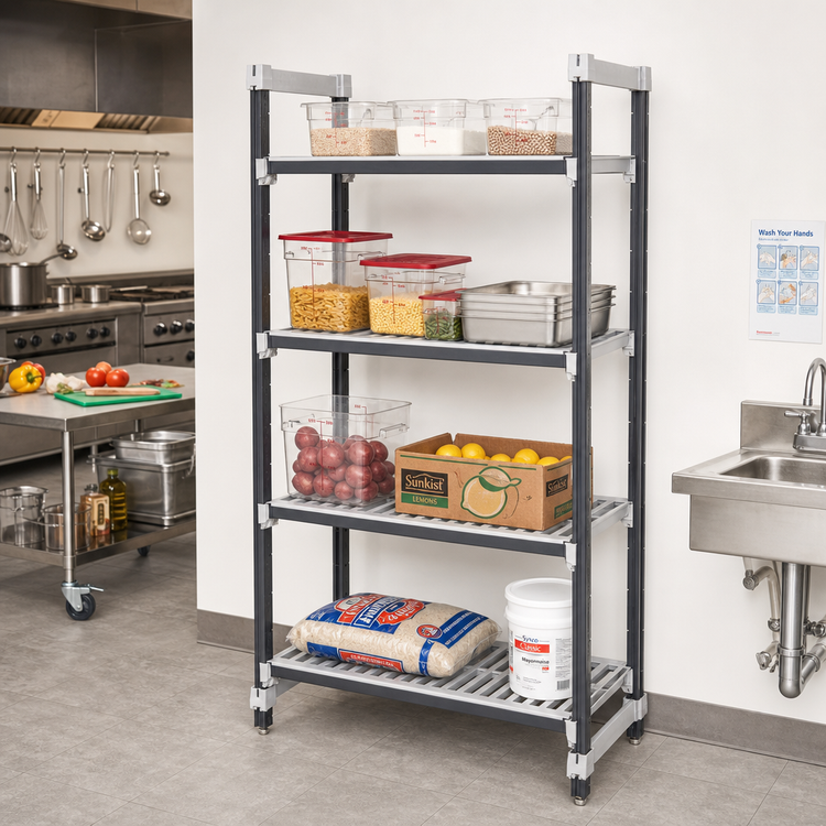 Product image #2 for Cambro Camshelving Elements XTRA 4-Tier Vented Stationary Starter Unit, 21 x 36 x 84 Inches, Speckled Gray