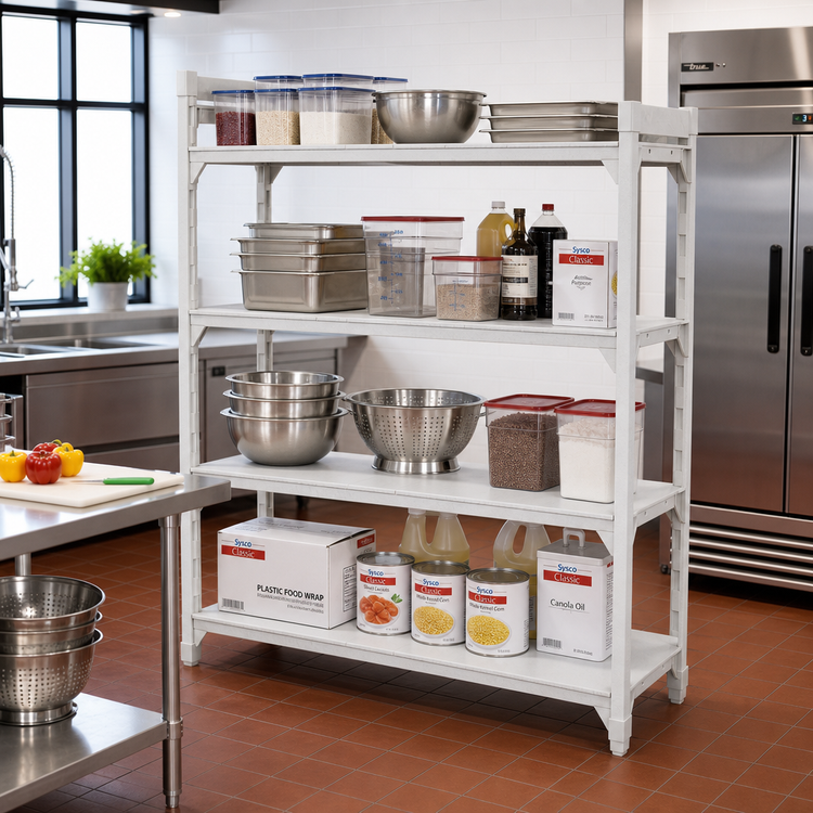 Product image #3 for Cambro Camshelving Premium 4-Tier Solid Stationary Polymer Shelving Starter Unit, 72"W x 24"D x 72"H