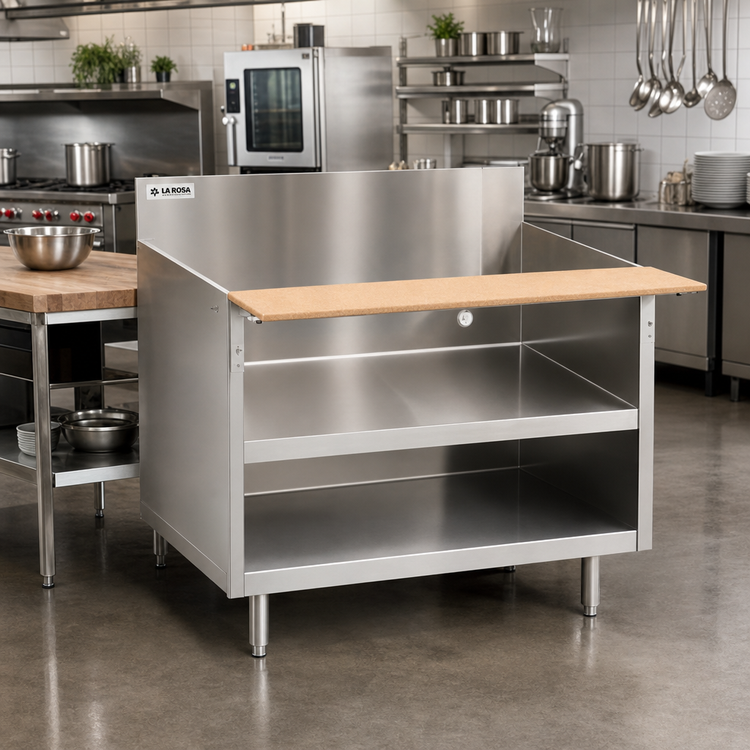 Product image #2 for La Rosa 90" x 30" Open Cabinet Equipment Stand with 304 Stainless Steel and Richlite Cutting Board