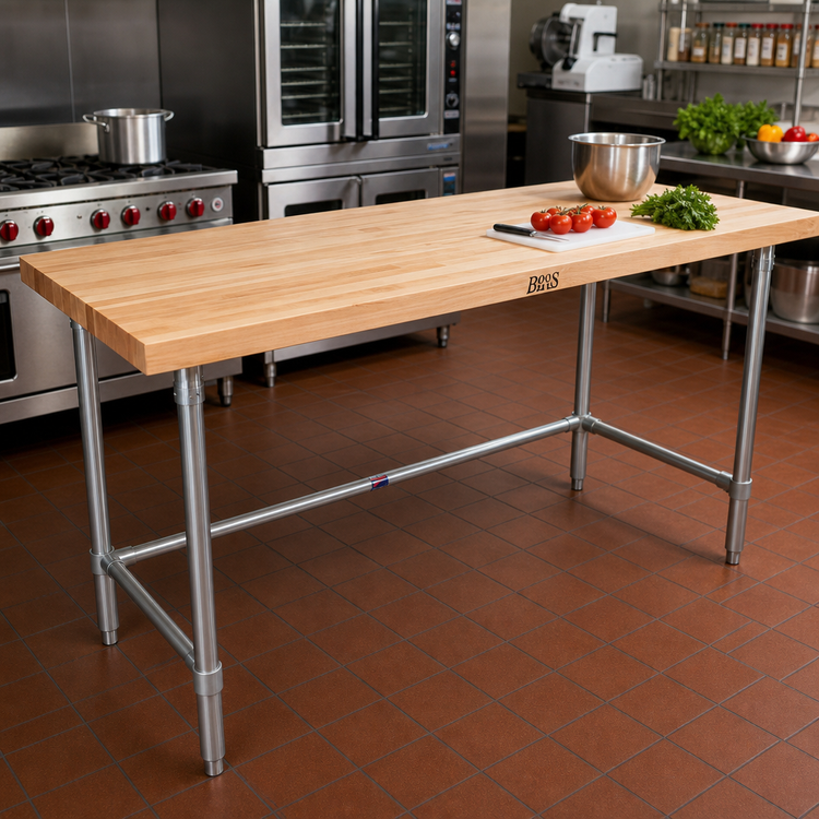 Product image #2 for John Boos SNB12 120 x 30 Inch Wood Top Work Table with 1-3/4 Inch Edge-Grain Northern Hard Rock Maple Top and Stainless Steel Base