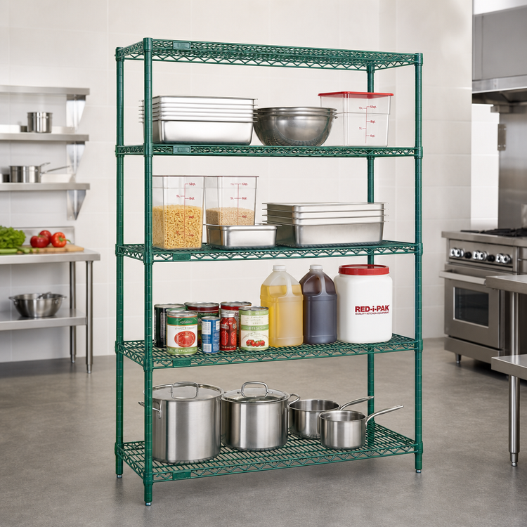 Product image #2 for Red-i-Pak 4-Tier Wire Shelving Unit, 60W x 24D x 74H, Green Epoxy Finish