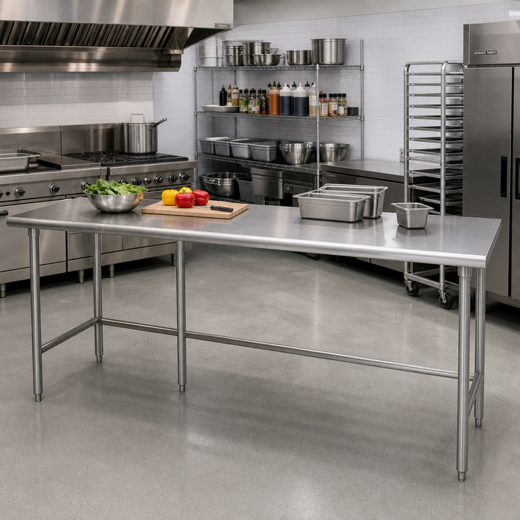 Product image #2 for Advance Tabco 144" x 36" 14-Gauge 304 Stainless Steel Flat Top Work Table, Open Base