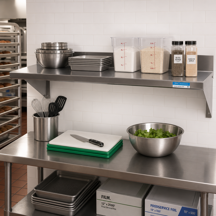 Product image #2 for BK Resources T-304 Premium Stainless Steel Wall-Mounted Shelf, 72 Inch W x 16 Inch D