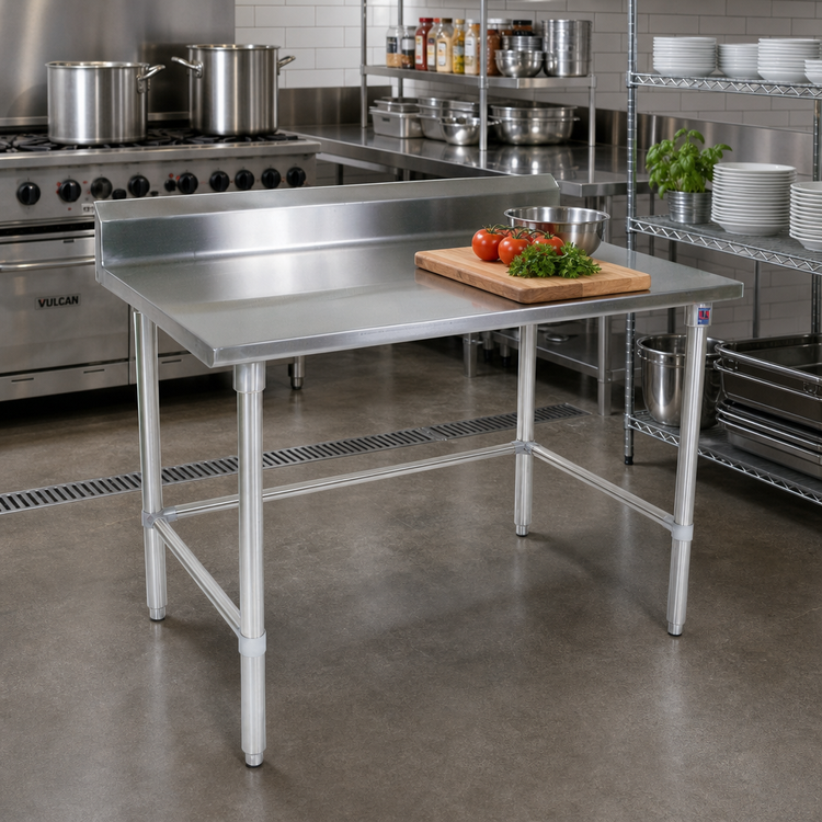 Product image #2 for John Boos Stallion 48" x 30" 16-Gauge Stainless Steel Work Table with 5" Backsplash