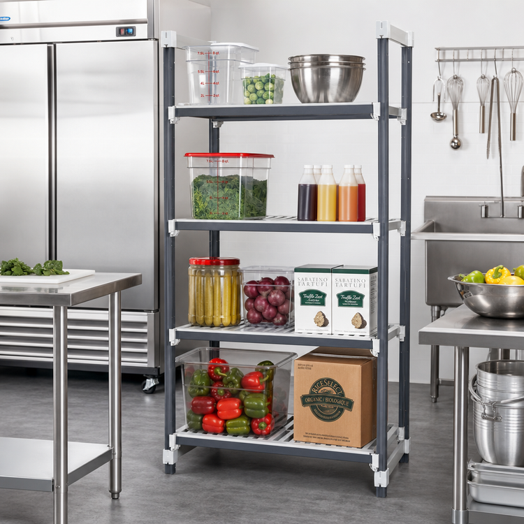 Product image #2 for Cambro Camshelving Elements XTRA 18"D x 42"L x 72"H 4-Tier Stationary Starter Unit, Vented, Speckled Gray