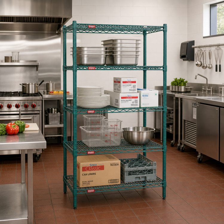 Product image #2 for Eagle Group Valu-Gard 4-Tier Wire Starter Shelving Unit, 36 x 18 x 74 Inches, Green Epoxy