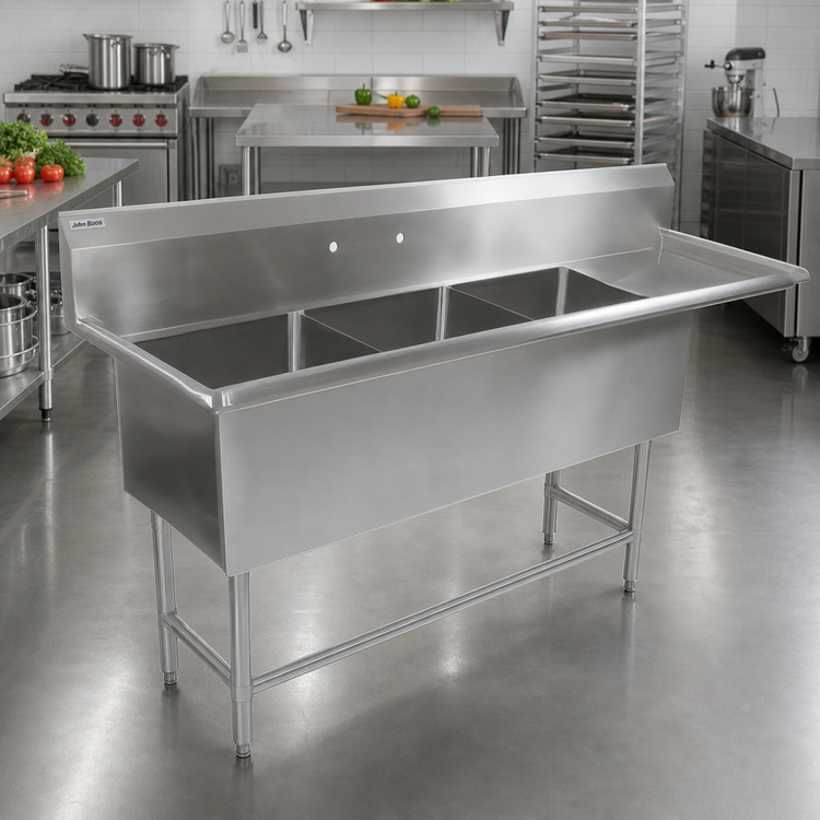 Product image #2 for John Boos Pro-Bowl 3-Compartment Sink with 30-Inch Right Drainboard, 124-3/16-Inch Wide, Stainless Steel