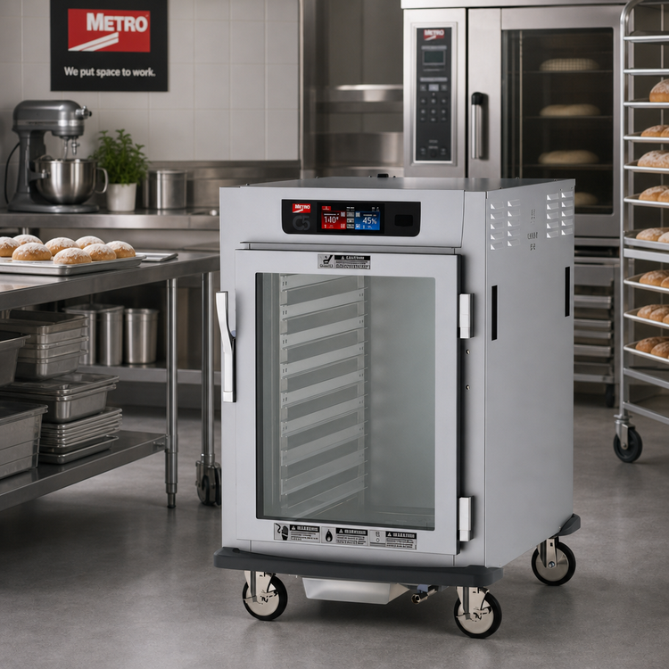 Product image #2 for Metro C5 9 Series Half-Height Pass-Thru Controlled Humidity Heated Holding and Proofing Cabinet, 8 Full-Size Pan Capacity, Glass and Solid Doors